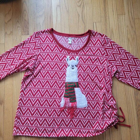 Thomas & Olivia Red & White Llama Christmas Sweater Festive Sequin Scarf Design - Picture 3 of 7